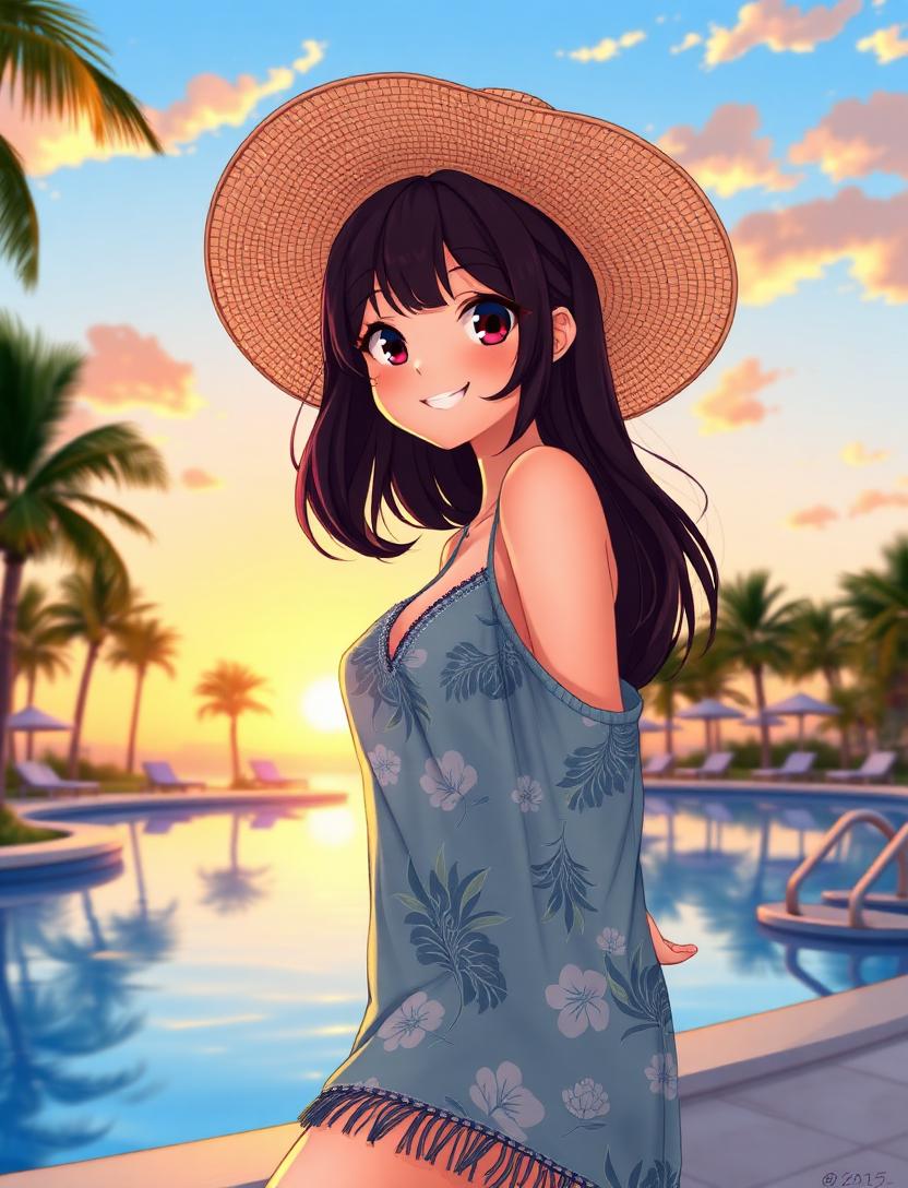 Sofia - Aniflow AI girlfriend at a palm resort